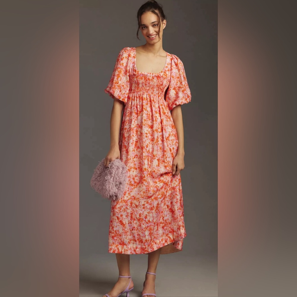 Anthropologie Dress - Short-Sleeve Smocked Babydoll Midi Dress